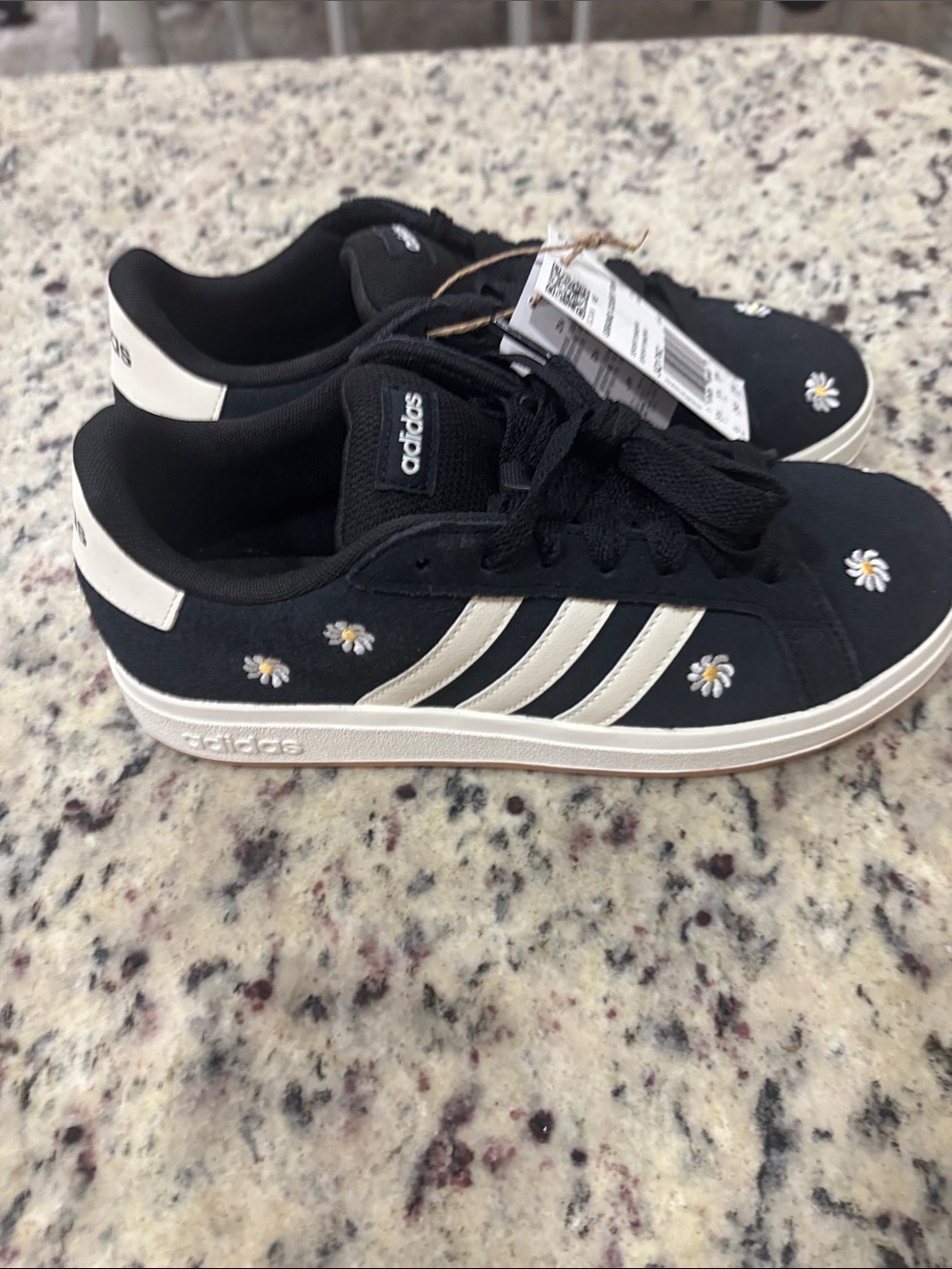 adidas Black Sneakers with White Daisy Embroidery